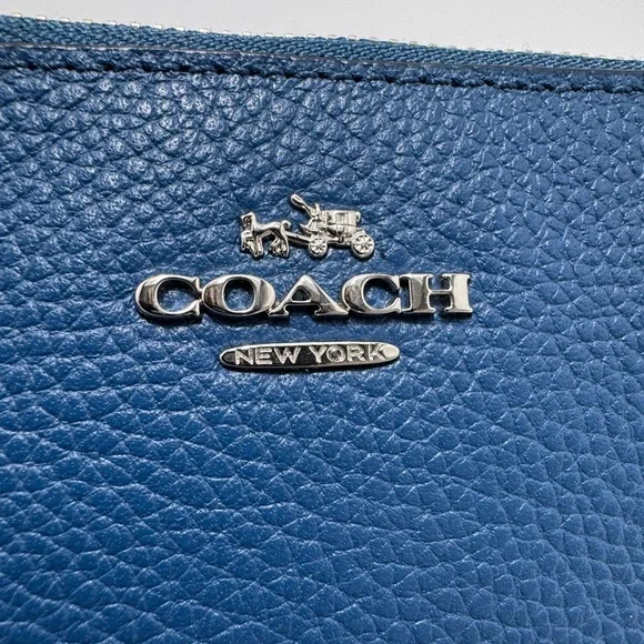 COACH Blue Extra Large Leather Sherpa Wristlet